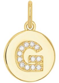 Buchstabenanh&auml;nger Amor "A-Z", gold (gelbgoldfarben, kristallwei&szlig;, kristallwei&szlig;), Schmuckanh&auml;nger, Damen, G, Silber 925 (Sterlingsilber), 0,82 g, Buchstabenanh&auml;nger, mit Zirkonia (synth.)