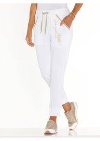 Sweathose Classic Basics, Damen, Gr. 46, Normalgr&ouml;&szlig;en, wei&szlig; (wei&szlig;, beige), 100% Baumwolle, gemustert, lang, Hosen Sweathose