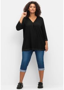 7/8-Jeans sheego, Damen, Gr. 44, Normalgr&ouml;&szlig;en, blau (blau denim), 75% Baumwolle, 24% Polyester, 1% Elasthan, unifarben, 7/8-L&auml;nge, Jeans 7/8-Jeans