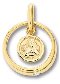 Kettenanh&auml;nger ONE ELEMENT "Zirkonia Taufring mit Schutzengel Anh&auml;nger aus 333 Gelbgold", gold, Schmuckanh&auml;nger, Damen, Gelbgold 333, Kettenanh&auml;nger