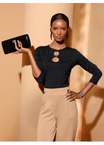 CR&Eacute;ATION L Langarmshirt CREATION L "Modal-Mix-Shirt", Damen, Gr. 38, schwarz, 48% Baumwolle, 48% Modal, 4% Elasthan, unifarben, Rundhals, Shirts Langarmshirt