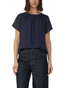 Kurzarmbluse s.Oliver BLACK LABEL, Damen, Gr. 34, navy, Web, Obermaterial: 100% Polyester. Futter: 100% Viskose, unifarben, normal h&uuml;ftbedeckend, Rundhals, Blusen Kurzarmbluse, mir Raffung am Ausschnitt