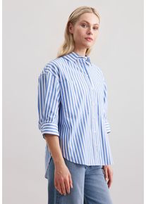 Longbluse Seidensticker "Schwarze Rose", Damen, Gr. XS(34), blau (hellblau), 100% Baumwolle, gestreift, oversize, ohne Ausschnitt, Blusen Longbluse, 1/2 Kragen Streifen