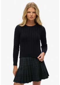 Strickpullover Superdry "ESSENTIALS SLIM CABLE JUMPER", Damen, Gr. XL, eclipse navy, Strick, Obermaterial: 100% Polyacryl, unifarben, relaxed fit normal, Rundhals, Rippb&uuml;ndchen, Pullover Strickpullover