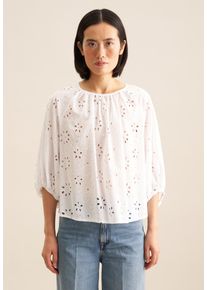 Shirtbluse Seidensticker "Schwarze Rose", Damen, Gr. L40, wei&szlig;, 75% Baumwolle, 25% Polyester, unifarben, regular fit, Rundhals, Blusen Shirtbluse, 3/4 Rundhals Stickerei