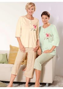 Schlafanzug Ascafa, Damen, Gr. 44/46, bunt (apricot, lind), 100% Baumwolle, Homewear-Sets Schlafanzug