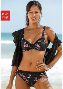 B&uuml;gel-Bikini Lascana, Damen, Gr. 46, Cup F, schwarz (schwarz, bedruckt), Polyamid, bedruckt, gebl&uuml;mt, gepunktet, Bikini-Sets B&uuml;gel-Bikini, mit gebl&uuml;mtem Print