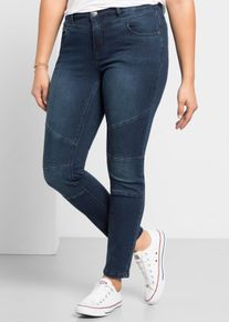 Stretch-Jeans sheego, Damen, Gr. 28, Kurzgr&ouml;&szlig;en, blau (dunkelblau denim), 37% Viskose, 34% Baumwolle, 27% Polyester, 2% Elasthan, unifarben, lang, Jeans Stretch-Jeans