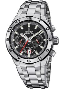 Chronograph Festina "Chrono Bike 2024", silber (silberfarben, schwarz), Armbanduhren, Herren, Chronograph, Armbanduhr, Quarzuhr, Herrenuhr, Stoppfunktion, Edelstahlarmband