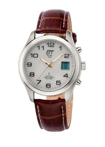 Funkuhr ETT "Basic", braun, Armbanduhren, Herren, Funkuhr, Armbanduhr, Solar, Herrenuhr, Lederarmband, analog, digital
