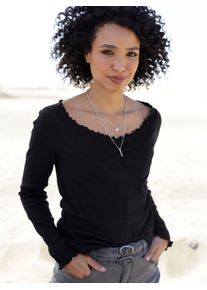 Langarmshirt Heine "Shirt", Damen, Gr. 40, schwarz, 95% Baumwolle, 5% Elasthan, unifarben, V-Ausschnitt, Shirts Langarmshirt