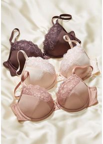 Push-up-BH Petite Fleur, Damen, Gr. 80, Cup AA, rosa (schokobraun, toffee, puder), Spitze, Obermaterial: 59% Polyester, 19% Baumwolle, 11% Elasthan, 11% Polyamid, BHs Push-up-BH, mit B&uuml;gel im attraktiven Multipack, Dessous