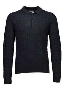 Strickpullover LINDBERGH, Herren, Gr. XXL, charcoal mel, Strick, Obermaterial: 80% Wolle, 20% Polyamid, unifarben, normal h&uuml;ftbedeckend, Rundhals, Flachstrickb&uuml;ndchen, Pullover Strickpullover, mit Zopfmuster, Polo-Kragen und Wolle
