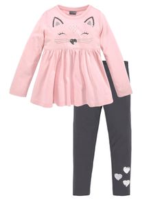 Langarmshirt & Leggings Kidsworld "2tlg. Set Shirt + Leggings mit sch&ouml;ner Paillettenapplikation", M&auml;dchen, Gr. 140/146, rosa (rosa, anthrazit), Jersey, Obermaterial: 100% Baumwolle. Obermaterial Hose: 95% Baumwolle, 5% Elasthan, bedruckt, KOB Set-Artikel Langarmshirt & Leggings, S&uuml;&szlig;es Outfit f&uuml;r kleine M&auml;dchen, Topseller