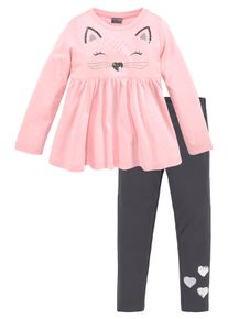 Langarmshirt & Leggings Kidsworld "2tlg. Set Shirt + Leggings mit sch&ouml;ner Paillettenapplikation", M&auml;dchen, Gr. 128/134, rosa (rosa, anthrazit), Jersey, Obermaterial: 100% Baumwolle. Obermaterial Hose: 95% Baumwolle, 5% Elasthan, bedruckt, KOB Set-Artikel Langarmshirt & Leggings, S&uuml;&szlig;es Outfit f&uuml;r kleine M&auml;dchen, Topseller