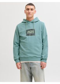 Jack & Jones Kapuzensweatshirt JACK & JONES "JJRAIN SWEAT HOOD UNB", Herren, Gr. M, mineral blau, Sweatware, Obermaterial: 100% Baumwolle, bedruckt, regular fit h&uuml;ftlang, Rundhals, Rippb&uuml;ndchen, Sweatshirts Kapuzensweatshirt