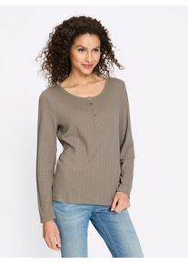Langarmshirt Heine "Shirt", Damen, Gr. 46, taupe, 95% Baumwolle, 5% Elasthan, unifarben, Rundhals, Shirts Langarmshirt