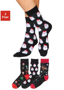 H.I.S. Socken H.I.S, Damen, Gr. 39-42, rot (3x schwarz, rot, gemustert), Baumwolle, Elasthan, Polyamid, Polyester, gemustert, lustiges Design, elastisch, Socken Socken, mit lustigen Weihnachtsmotiven