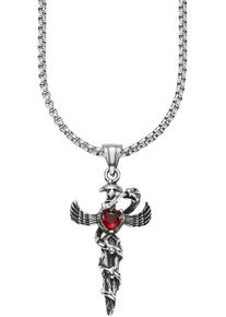Kette mit Anh&auml;nger Bruno Banani "Schmuck", rot (edelstahlfarben, schwarz, rot), Halsketten, Damen, Edelstahl, L: 55 B: 2,8mm, Kette mit Anh&auml;nger, mit Glasstein, B:2,8mm