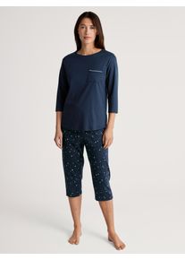 Pyjama Calida "Sweet Dreams", Damen, Gr. XS (36/38), blau (peacoat blau), Interlock, Obermaterial: 100% Baumwolle, gemustert, bequem 3/4-L&auml;nge, Rundhals, Homewear-Sets Pyjama, 3/4-L&auml;nge, Rundhals, weich, Interlock-Qualit&auml;t, Pure Cotton