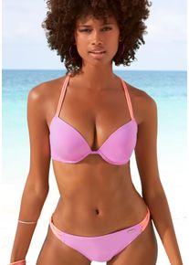 Push-Up-Bikini-Top Venice Beach "Anna", Damen, Gr. 38, Cup B, lila, Microfaser, Polyamid, kontrastfarbene Details, unifarben, Bikini-Oberteile Push-Up-Bikini-Top, wattierte Cups, mit eingearbeiteter Verst&auml;rkung