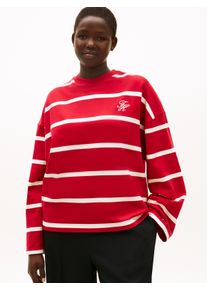 Sweatshirt Tommy Hilfiger Curve "CRV TH SCRIPT MDRN TERRY SWTSHRT", Damen, Gr. 52, primary rot, calico stp, Sweatware, Obermaterial: 83% Baumwolle, 13% Polyester, 4% Elasthan, gestreift, Rundhals, Sweatshirts Sweatshirt, in gro&szlig;en Gr&ouml;&szlig;en