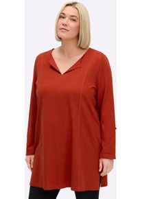 Longshirt sheego "Longshirt", Damen, Gr. 44/46, rot (rostrot), 100% Baumwolle, unifarben, Rundhals, Shirts Longshirt