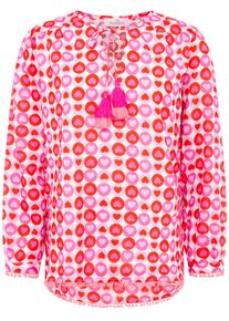 Shirtbluse Zwillingsherz "Schmetterling", Damen, Gr. SM (S/M), rosa, Web, Obermaterial: 100% Baumwolle, gemustert, loose fit h&uuml;ftlang, Serafino, Blusen Shirtbluse, Blumenmuster, Tasseln,Pom Pom Besatz, Langarm