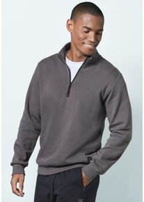 Sweatshirt John Devin, Herren, Gr. M (48/50), grau (dunkelgrau), angeraute Sweatware, Obermaterial: 60% Baumwolle, 40% Polyester, unifarben, bequem normal, Rundhals, angesetztes B&uuml;ndchen, Sweatshirts Sweatshirt, Troyer mit schwarzem Rei&szlig;verschluss am Kragen, aus Baumwoll-Mix, Topseller