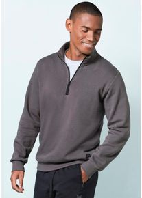 Sweatshirt John Devin, Herren, Gr. S (44/46), grau (dunkelgrau), angeraute Sweatware, Obermaterial: 60% Baumwolle, 40% Polyester, unifarben, bequem normal, Rundhals, angesetztes B&uuml;ndchen, Sweatshirts Sweatshirt, Troyer mit schwarzem Rei&szlig;verschluss am Kragen, aus Baumwoll-Mix, Topseller