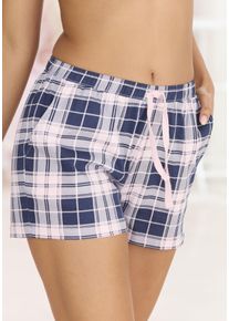 Pyjamashorts Vivance Dreams, Damen, Gr. 44/46, N-Gr, rosa, navy, kariert, Single Jersey, Obermaterial: 100% Baumwolle, kariert, Basic, Basic kurz, Hosen Pyjamashorts, mit Karo-Muster