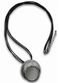 Lange Kette Firetti "rund, Kreis auf Kreis", grau (h&auml;matitfarben, schwarz, grau), Halsketten, Damen, Metall Polyester, L: 84, Metall, Polyester, Lange Kette, mit Glasstein