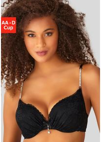 Push-up-BH Lascana, Damen, Gr. 75, Cup A, schwarz, Microtouch, Obermaterial: 60% Polyamid, 35% Polyester, 5% Elasthan, BHs Push-up-BH, mit einzigartigen Kunstperlen-Details, sexy Dessous