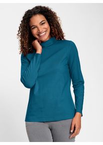 Rollkragenshirt Casual Looks "Rollkragen-Shirt", Damen, Gr. 46, blau (topas), 95% Baumwolle, 5% Elasthan, unifarben, Shirts Rollkragenshirt