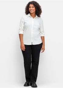 Bequeme Jeans sheego, Damen, Gr. 27, Kurzgr&ouml;&szlig;en, schwarz (schwarz denim), 66% Baumwolle, 23% Polyester, 10% Viskose, 1% Elasthan, unifarben, lang, Jeans Bequeme Jeans