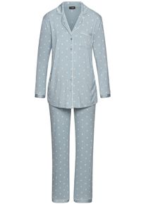 Umstandspyjama Vivance Dreams, Damen, Gr. 44/46, blau (hellblau, gemustert), Single Jersey, Obermaterial: 95% Viskose, 5% Elasthan, gemustert, bequem lang, V-Ausschnitt, eingesetzt Manschette, Homewear-Sets Umstandspyjama, mit sch&ouml;nem Allover-Print