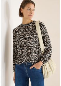 Langarmbluse Cecil, Damen, Gr. XL (44), raw khaki, Web, Obermaterial: 100% Viskose, gemustert, l&auml;ssig geschnitten h&uuml;ftbedeckend, Rundhals, Blusen Langarmbluse, mit Smock-Ausschnitt und grafischem Muster