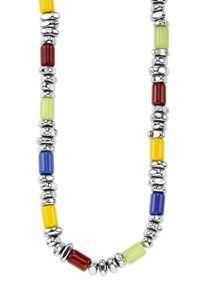 Edelstahlkette Firetti "mit bunten H&auml;matit", edelstahlfarben, gelb, braun, gr&uuml;n, blau, Halsketten, Damen, Edelstahl, L: 54 B: 6,1mm, Edelstahlkette, mit H&auml;matit, B:6,1mm