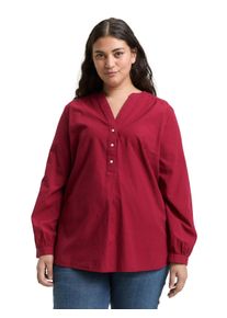 Langarmbluse Tom Tailor PLUS, Damen, Gr. 50, rumba rot, Web, Obermaterial: 100% Baumwolle, unifarben, l&auml;ssig geschnitten h&uuml;ftbedeckend, Rundhals, Blusen Langarmbluse