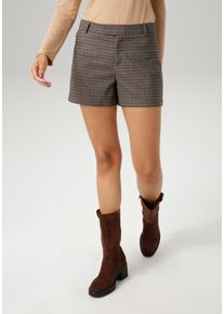 Webshorts Aniston CASUAL, Damen, Gr. 46, N-Gr, anthrazit, dunkelbraun, helltaupe, hellbraun, Web, Obermaterial: 65% Polyester, 33% Viskose, 2% Elasthan, Jacquardmuster, kariert, figurumspielend kurz, Hosen Webshorts, im dezenten Karo-Dessin