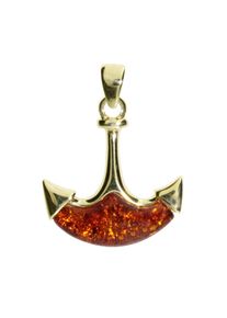 Kettenanh&auml;nger OSTSEE-SCHMUCK "- Anker - Silber 925/000, vergoldet - Bernstein" Gr. 29, gold (goldfarben, gelb), Schmuckanh&auml;nger, Damen, Silber 925 (Sterlingsilber), Kettenanh&auml;nger