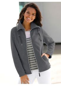 Fleecejacke Casual Looks, Damen, Gr. 50, grau (dunkelgrau, meliert), 100% Polyester, meliert, unifarben, Jacken Fleecejacke
