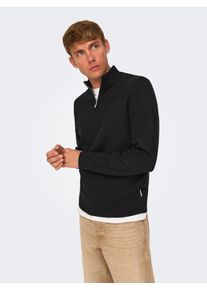 Only & Sons Troyer ONLY & SONS "ONSCOOPER REG 12 HALF ZIP HIGH NECK KNIT", Herren, Gr. L, schwarz, Strick, Obermaterial: 52% Viskose, 28% Polyester, 20% Nylon, unifarben, normal normal, Rundhals, gerader Abschluss, Pullover Troyer