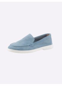 Slipper, Damen, Gr. 39, blau (bleu), Leder, Veloursleder, Schuhe Slipper
