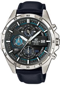 Chronograph CASIO EDIFICE, schwarz (blau, schwarz), Armbanduhren, Herren, Chronograph, Quarzuhr, Armbanduhr, Herrenuhr, Stoppfunktion, Datum, Lederarmband