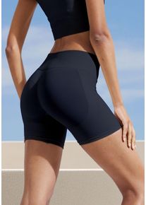 Funktionsshorts Lascana "Po Push Up", Damen, Gr. L (44/46), N-Gr, blau (dunkelblau), Rippware, Obermaterial: 91% Polyamid, 8% Elasthan, 1% Polyester, unifarben, figurbetont ca. Mitte Oberschenkel, Hosen Funktionsshorts, mit Rippstruktur und Shapingeffekt, Sportshorts, Topseller