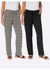 Schlupfhose Classic Basics, Damen, Gr. 46, Normalgr&ouml;&szlig;en, schwarz-wei&szlig; (schwarz, schwarz, wei&szlig;, bedruckt), 100% Polyester, gebl&uuml;mt, gemustert, unifarben, lang, Hosen Schlupfhose