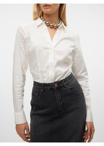 V&eacute;ro Moda Blusenbody VERO MODA "VMLADY L/S G-STRING SHIRT WVN NEW NOOS", Damen, Gr. L (40), N-Gr, wei&szlig; (snow wei&szlig;), Web, Obermaterial: 75% Baumwolle, 22% Nylon, 3% Elasthan, unifarben, V-Ausschnitt, Bodys Blusenbody, Topseller