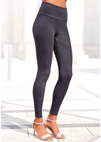 Leggings Lascana, Damen, Gr. 44/46, N-Gr, grau (anthrazit), Single Jersey, Graumeliert (Obermaterial): 51% Baumwolle, 44% Polyester, 5% Elasthan. Obermaterial: 95% Baumwolle, 5% Elasthan, unifarben, Basic, Basic lang, Hosen Leggings, mit breitem B&uuml;ndchen, Loungewear, Topseller