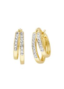 Paar Creolen Firetti "Schmuck Geschenk Silber 925 Ohrschmuck Ohrringe", gold (gelbgoldfarben, kristallwei&szlig;, kristallwei&szlig;), Ohrringe, Damen, Silber 925 (Sterlingsilber), Paar Creolen, mit Kristallstein (synth.)